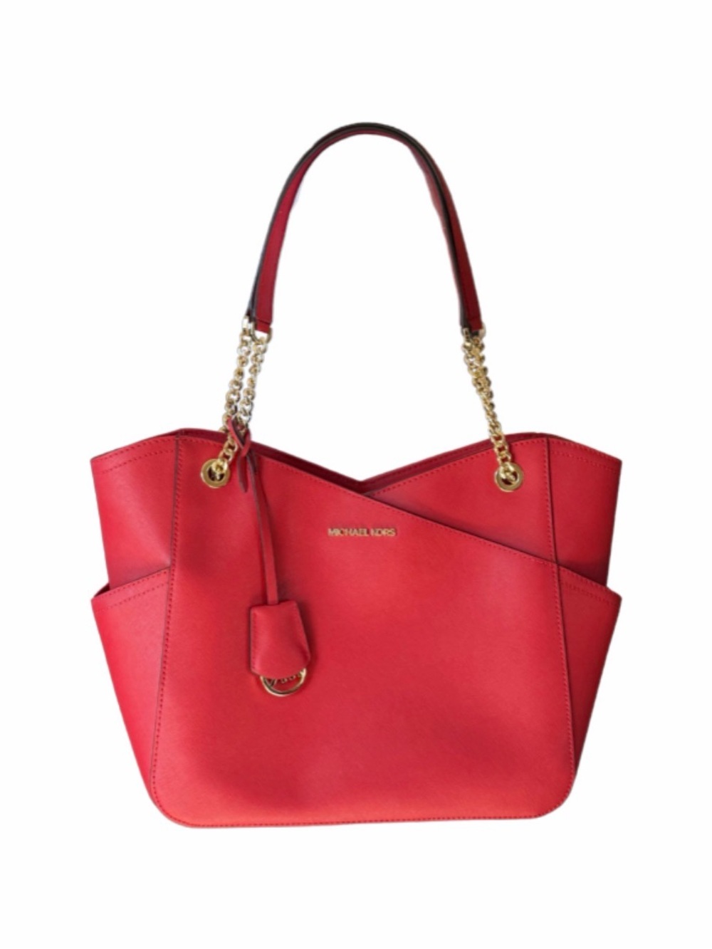 Michael Kors Red Leather Tote with Gold Chain Handles